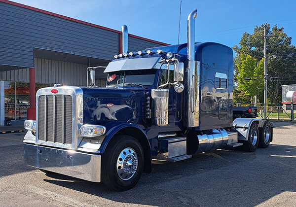 Blue Peterbilt truck
